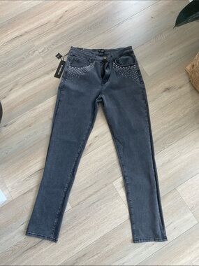 bebe Black Rhinestone Accent Skinny Jeans BNWT